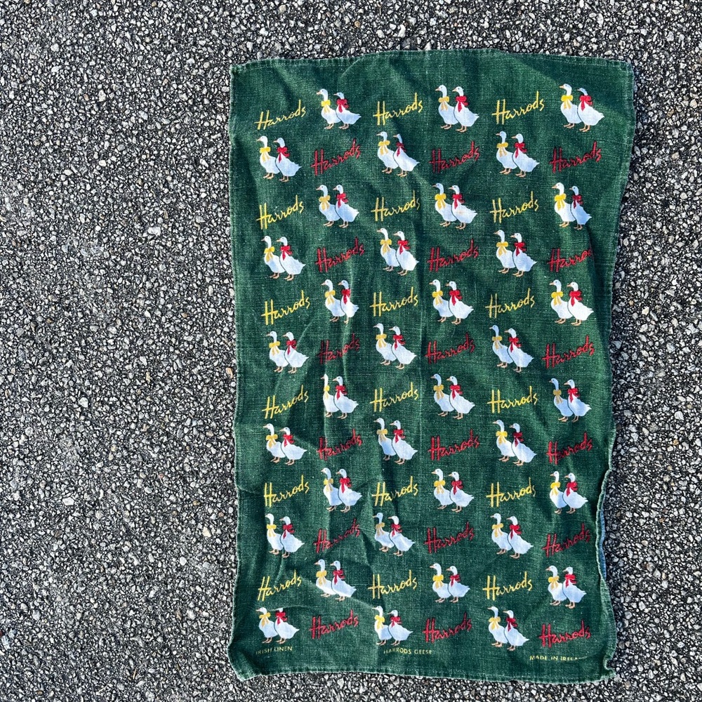 Vintage Harrods Irish Geese Tea Towel Kitchen Towel Goose Linen Faded